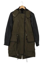 ZARA Damen Parka Oliv Gr. 34/XS Modern mit Lederärmeln Kapuze Reißverschluss