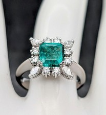 750/18K Weißgold Brillant Smaragd Damen Ring – 6,30g – [Gr.51] Coktailring N46