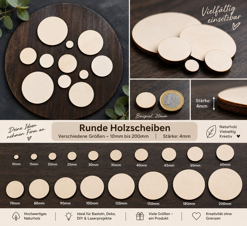 Holzscheibe 4mm rund - , holz
