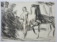 Zeichnung Kohle Studien Pferd Menschen Gerda Henning Nachlass