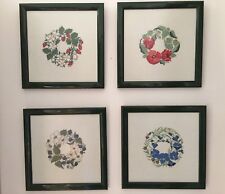Dänische Stickerei Bild 4 x Blumenkranz Blumen gezählter Kreuzstich Siebleinen
