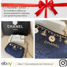 CHANEL Beautē Cosmetic Bag, Makeup Blue Glitter Organizar ( With Chain)