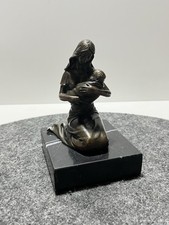 Bronze Statue Mutterliebe Marmor Skulptur Mutter Kind Figur Frau Baby Maria Edel