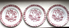 3 Jugendstil Dessert Kuchen Teller 17cm China Rot Oscar Schaller Blau selten !