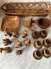 Serviettenringe Holz Hirschmotiv+Eierbecher gedrechselt,Vintage als Konvolut.