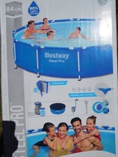 Bestway® Steel Pro™ Frame Pool Set & Filterpumpe Ø 366 x 84 cm blau rund Garten