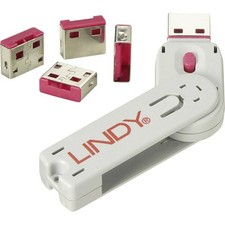 LINDY USB-A Port Schloss USB-Lock + Key 4er Set Rosa inkl. 1 Schlüssel 40450