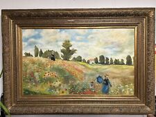 XXL Ölgemälde Antikes Ölbild nach Claude Monet Frühling mit Personen im Mohnfeld