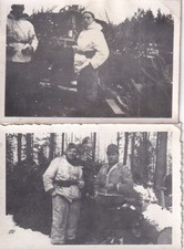 2 x Foto - Soldaten im Wintermantel Tarnfarbe u.a. am Geschütz - 2.WK