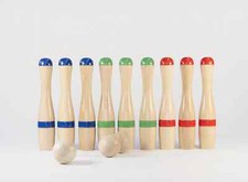 9 Holzkegel 23,5 cm hoch, Kegelspiel mit Kegeln und Kugeln aus Holz, Bowling