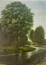 Ölgemälde alt Bäume Fluss Ufer Sommer Wiese S.VAN DE VELDE Belgien um 1960