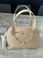 NEU! TH TOMMY HILFIGER SATCHEL BAG TASCHE BEIGE GOLD PLUS GLITZER TASCHENKETTE
