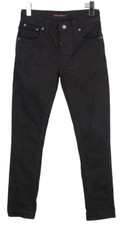 Nudie Grim Tim Black Ring Herrenjeans W28/L32 Slim Fit Knopf Fly Fade Effekt