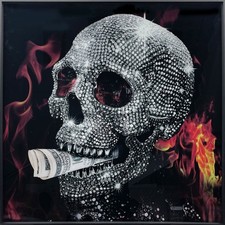 Glasbild Rauchender Totenkopf