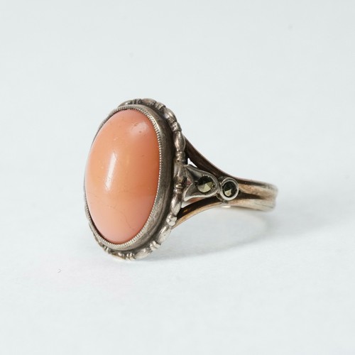 Jugendstil ring silber koralle - jugendstil,