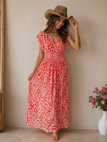 Damen langes kleid orange - kleid, &
