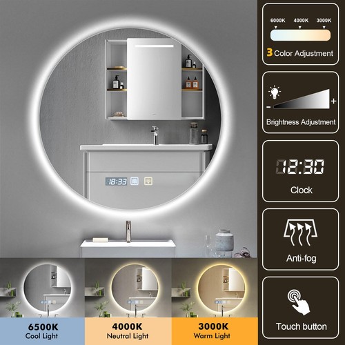 Led badspiegel mit uhr touch - badspiegel,