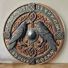 Hugin Munin Rabe Holz Wand-Deko Germanen Thor Wandbild Schild Hammer Wikinger
