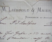 ROHRBACH/Heidelberg 1876, LIEBHOLD &  MAIER, Litho, Rechnung Autograph
