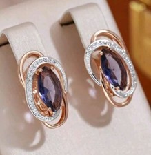 Luxus Ohrringe Creolen 585er Rolled Roségold Walzgold mit Lila Zirkon Damen 3,6g