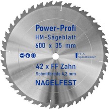 HM-Kreis-Sägeblatt 600 x 35 mm 42 Zahn FF nagelfest mit Spanabweiser Brennholz