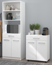 Küchenschrank Set 2-tlg. weiß Küche Hochschrank und Anrichte auf Rollen Venti