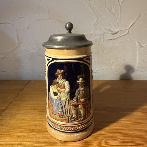 Vintage steinzeug bierkrug mit - vintage,