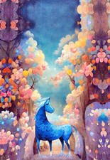 Stoff Sweat Panel Bild Pferd Aquarell Kinderstoff Baumwolljersey Nähen Kinder