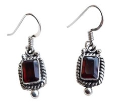 Silber-Ohrringe Granat Stein Ohrstecker Hänger 925 er Sterling Silberschmuck Rot