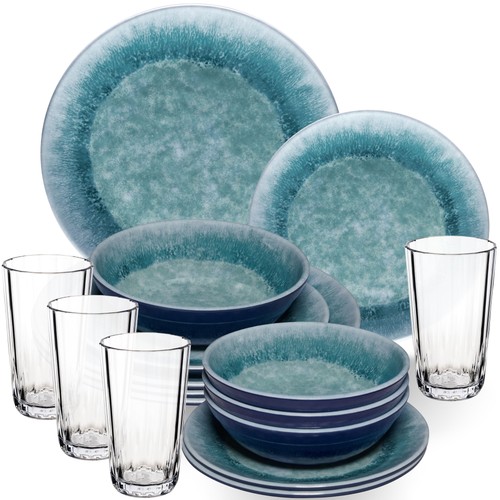 Melamin geschirr set blau - geschirr, 4