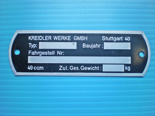 Kreidler blanko typenschild - blanko, 80