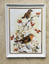 Porzellan Wandbild Vögel in Winterl. Masse  18,5 × 14 cm.