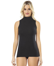 Damen Shirttop Body Ärmellos mit Stehkragen Baumwoll Modal Mix Figurbetont