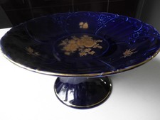 Bayreuther Waldsassen Echt Kobalt Bavaria Obstschale Schale mit Fuß Golddekor