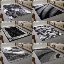 Großer moderner schwarz & grau Vorleger - Schlafzimmer Wohnzimmer Boden Teppich Matte 