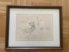 Hirsche - Bleistift - Bleistiftzeichnung - Kunstwerk - Romantik - Realismus  -