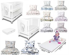 Babybett Gitterbett Weiß mit Schublade Barriere Bettlaken Matratze Bettwäsche