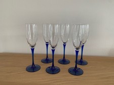 6 Sektgläser LUMINARC France blauer Fuss Stiel - 22 cm   - Vintage - TOP