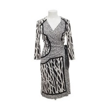 Diane von Furstenberg, Wickelkleid, Größe: 36, Schwarz/Beige/Mehrfarbig #PGS