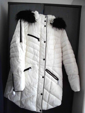 warme Damen Long-Jacke / Kurzmantel Steppmantel Naturweiß Kapuze Größe 46 NEU 