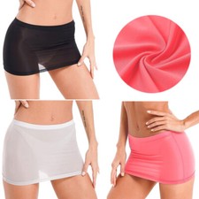 DE Damen sehen durch Half Slips Röcke Stretch Mesh Micro Mini Rock Nachtwäsche