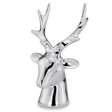 Kleine Silber Deko Hirschkopf Figur & Geweih - Weihnachten Wildfigur 17 cm