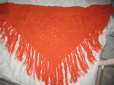 VINTAGE Hippie Boho Zigeuner Fransen Häkeltuch ORANGE 120 x 65 cm