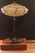 Art Deco Lampe, kleine Stehlampe, Schreibtischlampe, Überfangglas, Messing