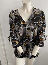 Liberty woman, Bluse mit Trompetenärmel schwarz/weiß/gelb, Gr. L, NEU