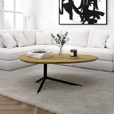 Design Couchtisch Akazie Massivholz 87cm oval Wohnzimmertisch Metallgestell