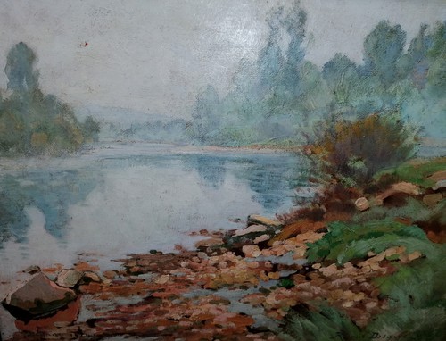 Landschaft mit flußlauf von - landschaft,