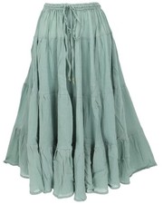 Boho Stufenrock, Maxirock Sommerrock, Flamencorock -  grün