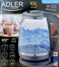 Adler Glas Wasserkocher transparent / grau, 2,0L, 2000 Watt AD 1286 