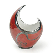 Edelstein Porzellan Vase 50er Jahre Design 1000er Silber-Overlay Vintage Retro